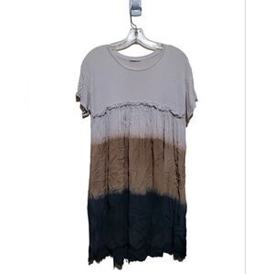 Zara Beige Tan Green Tie Dye Short-Sleeve Dress Sz Medium